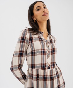 Robe chemise longue en viscose à carreaux femme